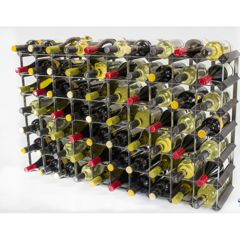Liddle Solid Wood Wine Bottle Rack, 62cm H x 23cm D x 81cm W, Black Stained / Galvanised Steel