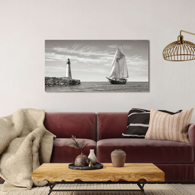 Sailboat Approaching Lighthouse, Mediterranean Sea (detail) 1 Piece Wrapped Canvas Wall Art