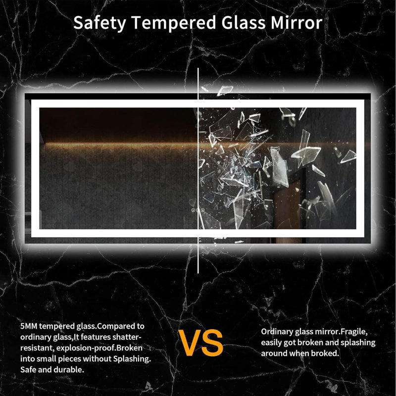 Frameless LED Bathroom Mirror,Smart Mirror, Horizontal, 60'' x 28'', Rectangle