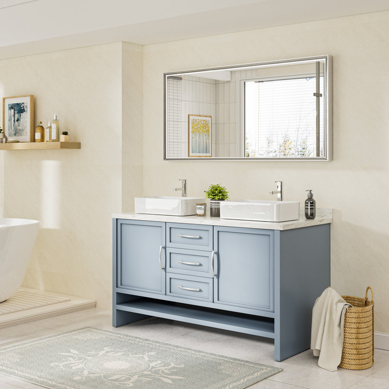 Lohoski Decorative Bathroom Vanity Mirror for Wall - Beveled Design, Silver, 24" x 48"