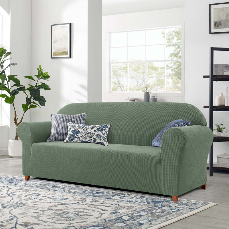 Soft Spandex Stretch Box Cushion Sofa Slipcover, 104cm H x 235cm W x 107cm D, Olive Green