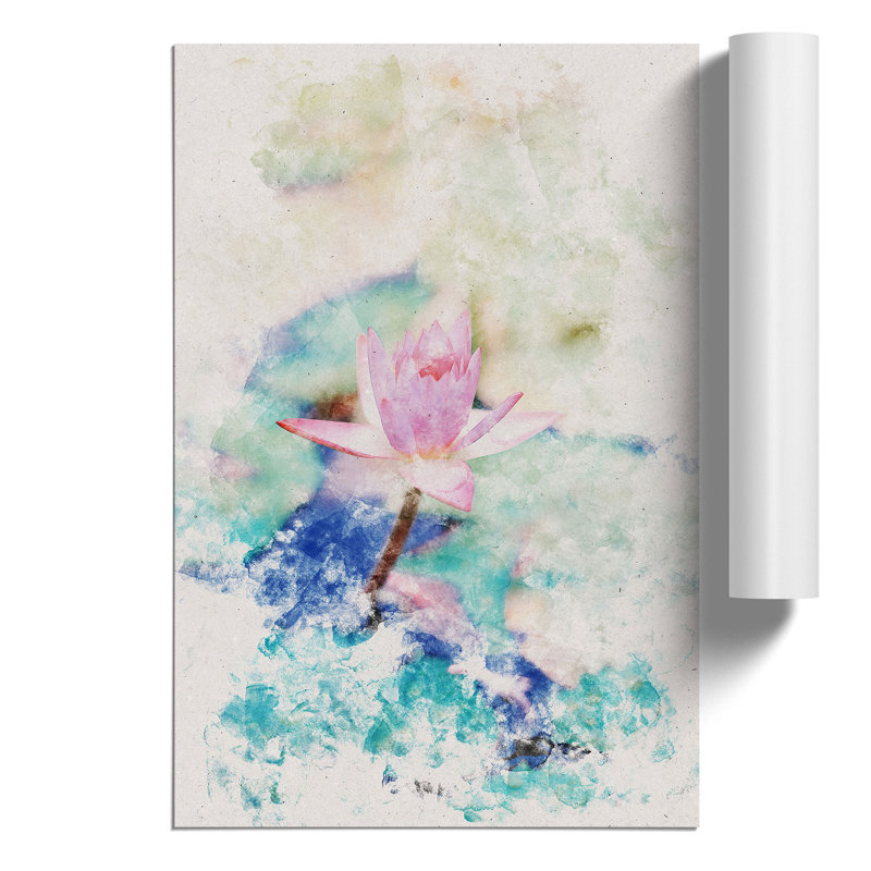 Pale Pink Water Lily - Unframed Painting, 59cm H x 42cm W x 0.1cm D