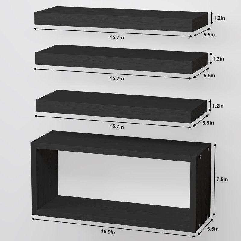 Tablette décorative en bois 4 pièces Cristle, Noir