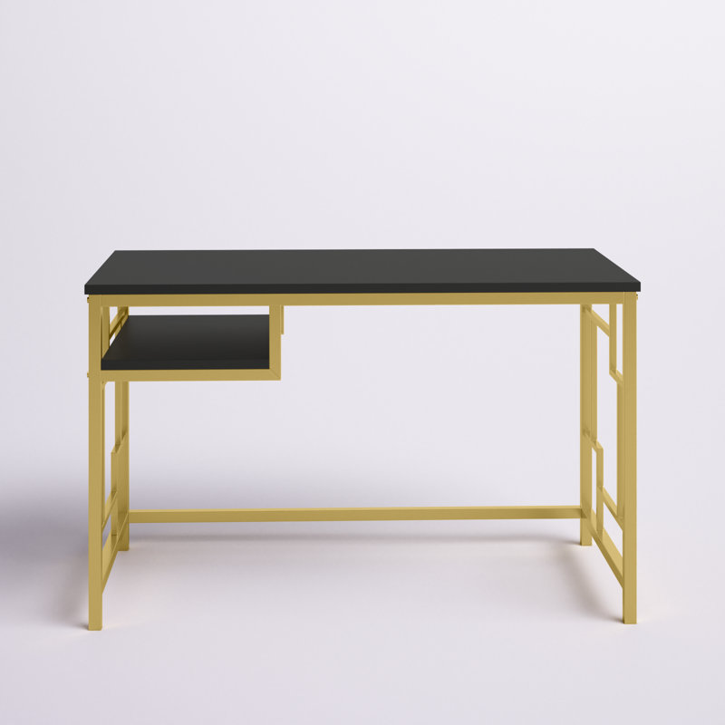 Richland Metal Base Writing Desk, Black/Gold