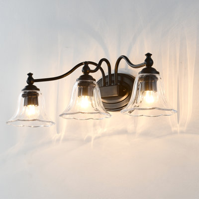Vintage Bathroom Vanity Light Fixture, 3 Light Vanity Light For Bathroom, Antique Matte Black Finish With Crystal Glass Shade, Bathroom Lighting Fixtures Over Mirror For Living Room Bedroom