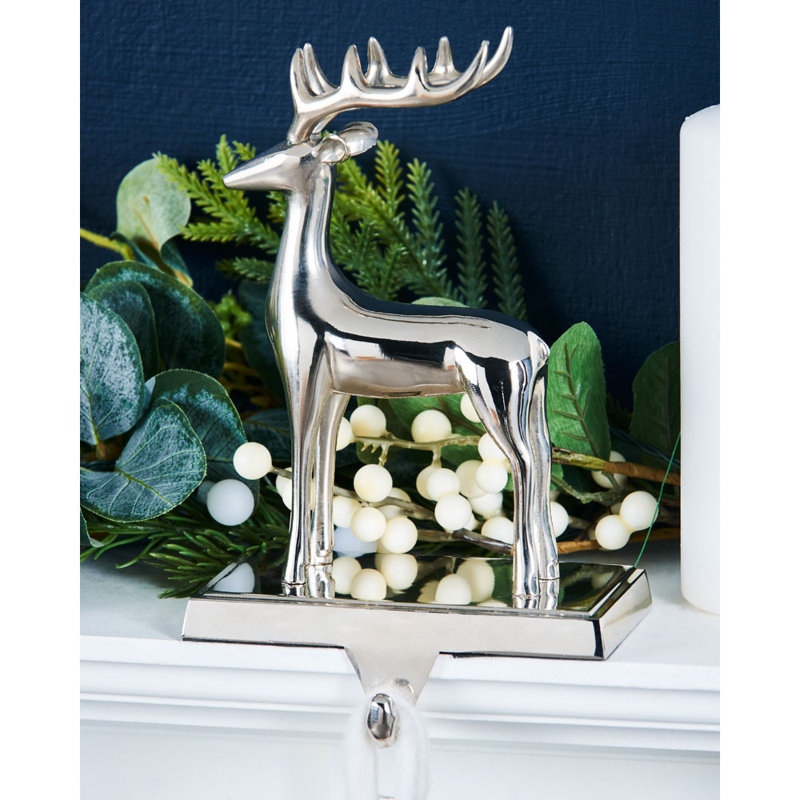 Metal Reindeer Stocking Holder, Silver, 20Cm