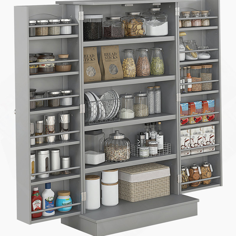 Garde-manger avec tablettes réglables, portes, Grey