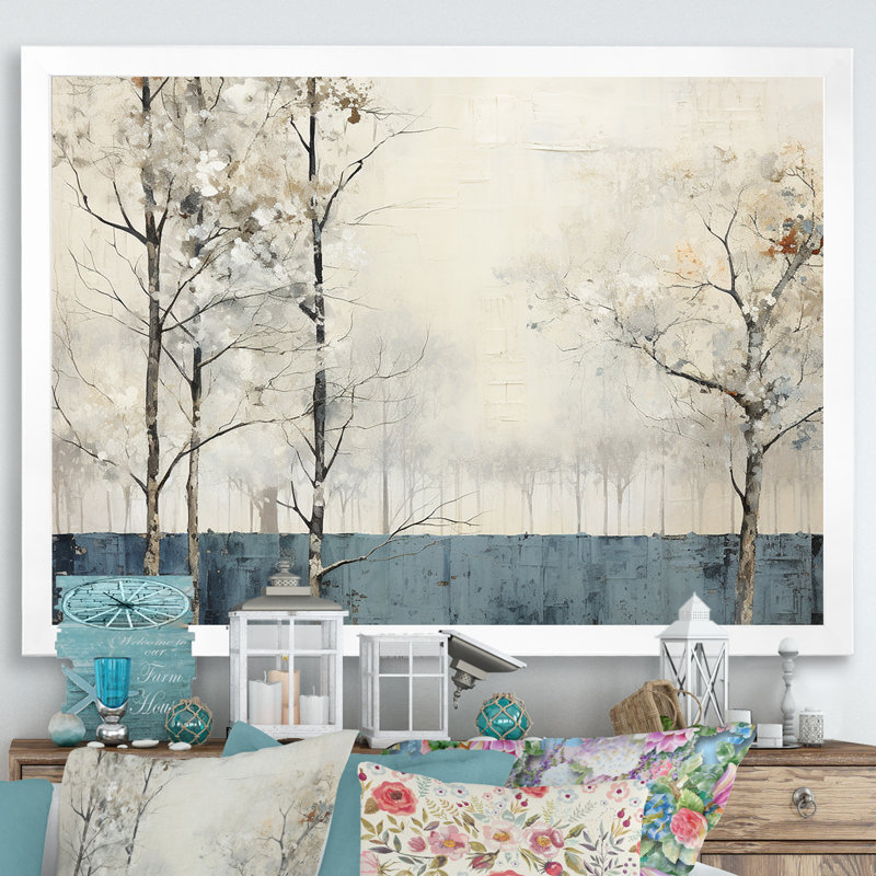 Beige minimalisme, forêt calme de la rivière I, H 24 po x l 32 po x P 1 po, Cadre simple blanc