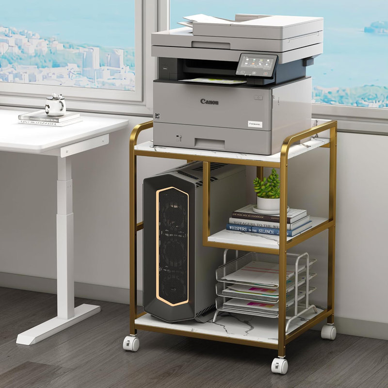 Support d'imprimante avec tablette de rangement pour l'organisation de bureau à domicile, grande table d'imprimante avec roulettes