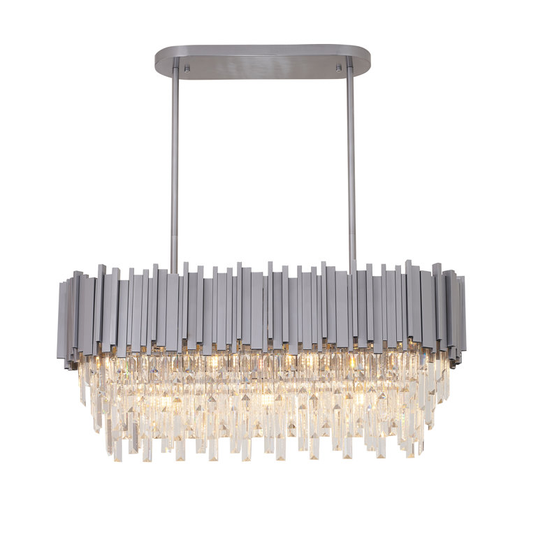 Transitional 7 Light Rectangular Crystal Chandelier, Satin Nickel