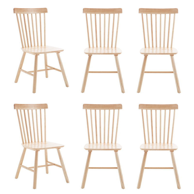 Mid Century Windsor Back Solid Wood Dining Chair, Farmhouse Slat Back Side Chair For Kitchen/Dining Room/Restaurant (Set of 6) 