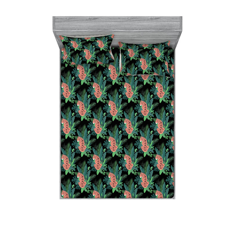 Drap-housse et taies décoratives 3 pièces Ambesonne, Saumon, vert paon / floral