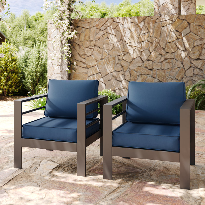 Ensemble de 2 chaises de patio en aluminium avec coussin (ensemble de 2), Marine, Gris anthracite