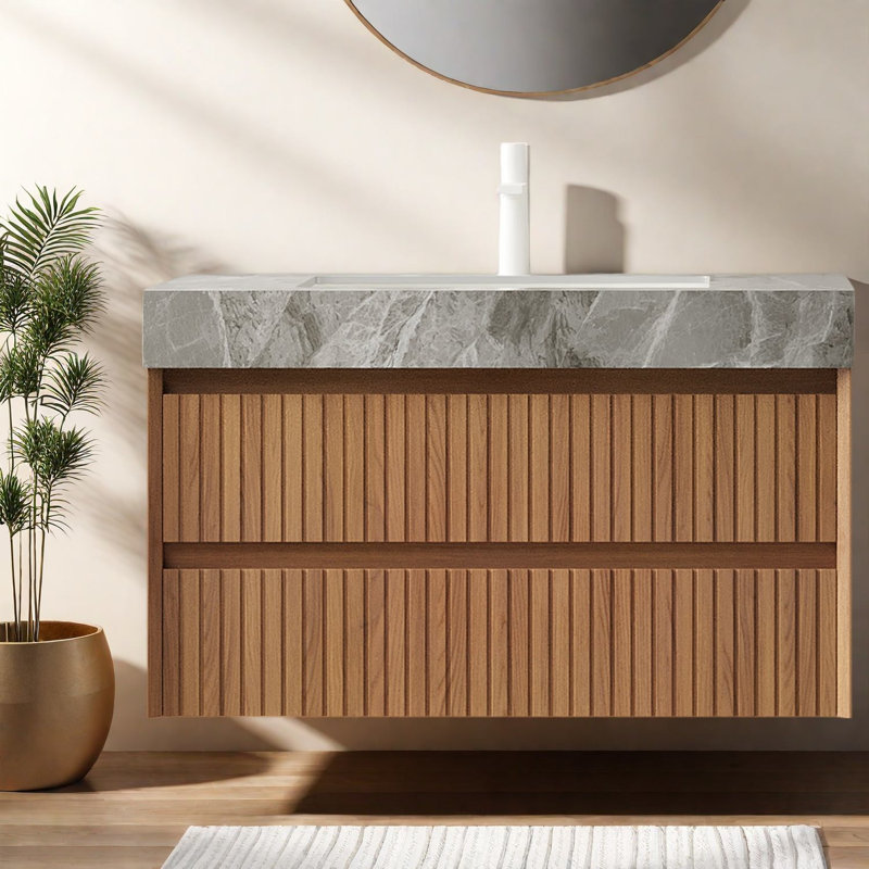 Meuble-lavabo moderne 36 po, chêne brun