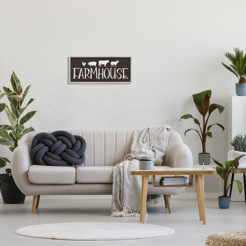 «Farmhouse Animals», signe de cochon noir et de vache noir, estampe numérique encadrée, art texturé par JJ Design House LLC