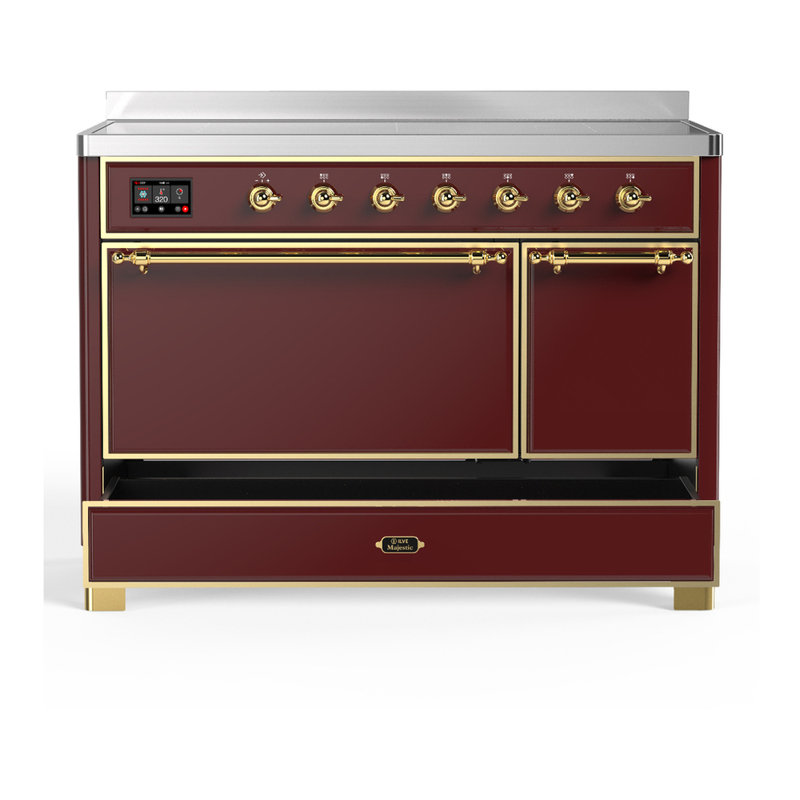 Majestic III Series 48 Inch Induction Range with 6 Induction Elements in Antique White (Chrome Trim), Burgundy, Brass