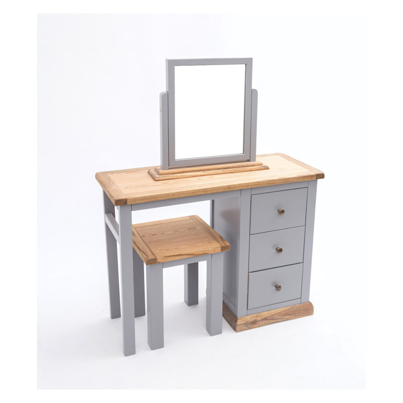 Midkiff Dressing Table with Mirror, Natural/Grey/Gold