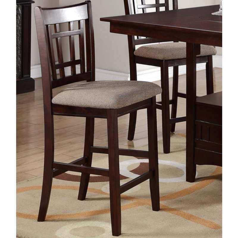 2 pièces à hauteur de comptoir, coussin rembourré brun, chaises à structure en bois massif, bois, salle à manger, Brun