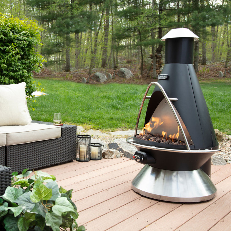 Cuisinart Chimenea Propane Fire Pit, 40,000 BTU Adjustable Gas Fire Pit for Patios, Includes Lava Rocks, Directional Heat Shield and Push to Start Ignition, Perfect for Backyards, Decks, and Patios
