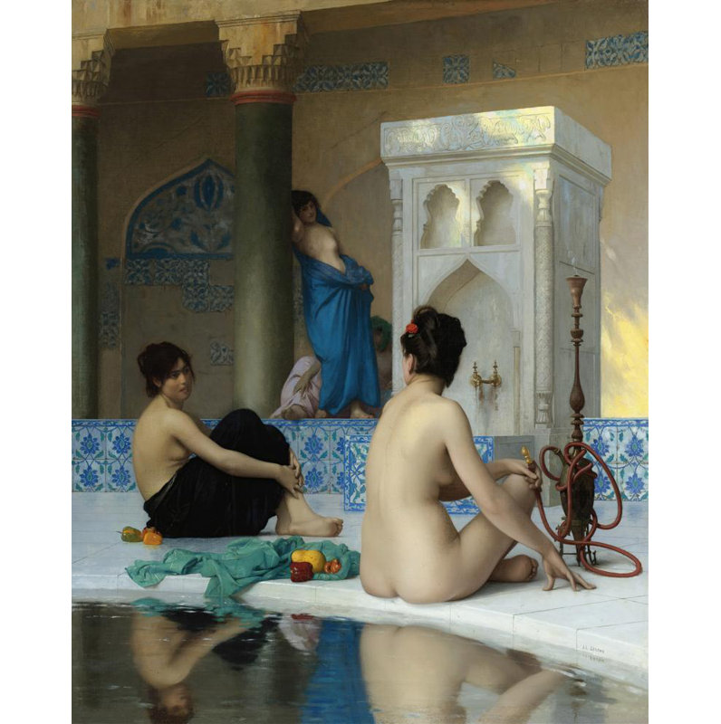 «After the Bath» par Jean-Léon Gérôme - Toile tendue avec châssis, H 40 po x l 28 po