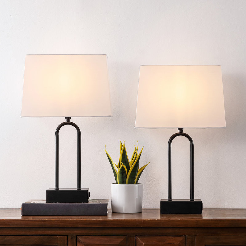 Rogozen 18" Metal Table Lamp Set with USB Type-C Ports and Built-in Outlet, Black