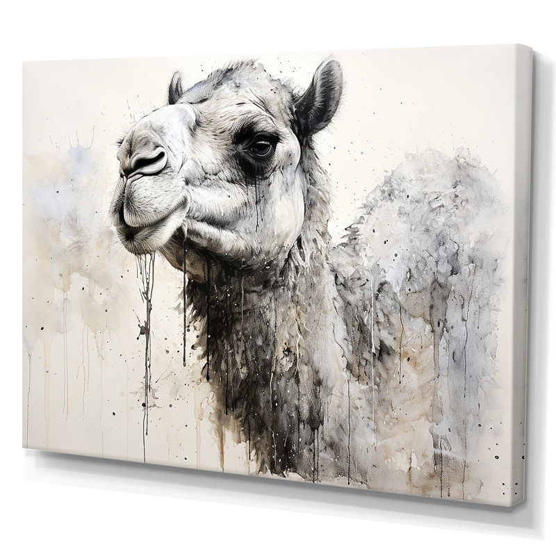 Minimalisme monochrome chameau sur toile, H 34 po x l 44 po x P 1,5 po, Toile tendue