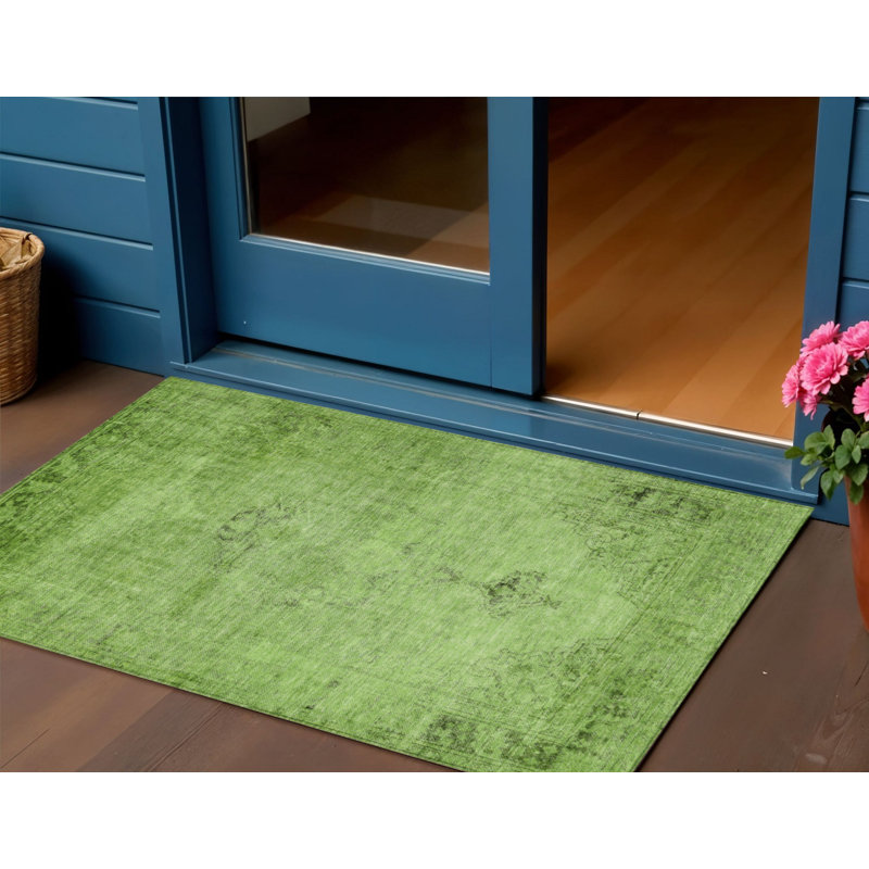 HomeRoots 3' X 5' Green And Olive Green Oriental Washable Indoor Outdoor Area Rug