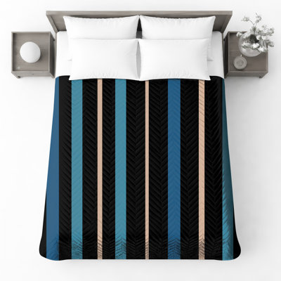 Couvre-lit matelassé rayé noir et bleu toutes tailles