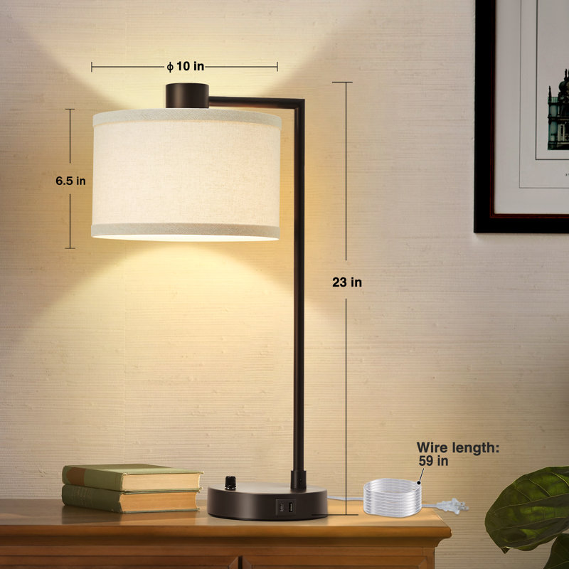 Navreet Table Lamp Set with USB C+A Charging Ports Fully Stepless Dimmable Bedside Lamp (Bulbs Included), Dark Brown