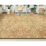Hand Knotted Wool Area Rug in Ivory And Peach