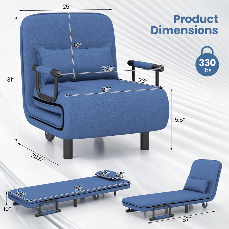 Fauteuil futon large de 26,5 po Damyla, Mélange de polyester bleu