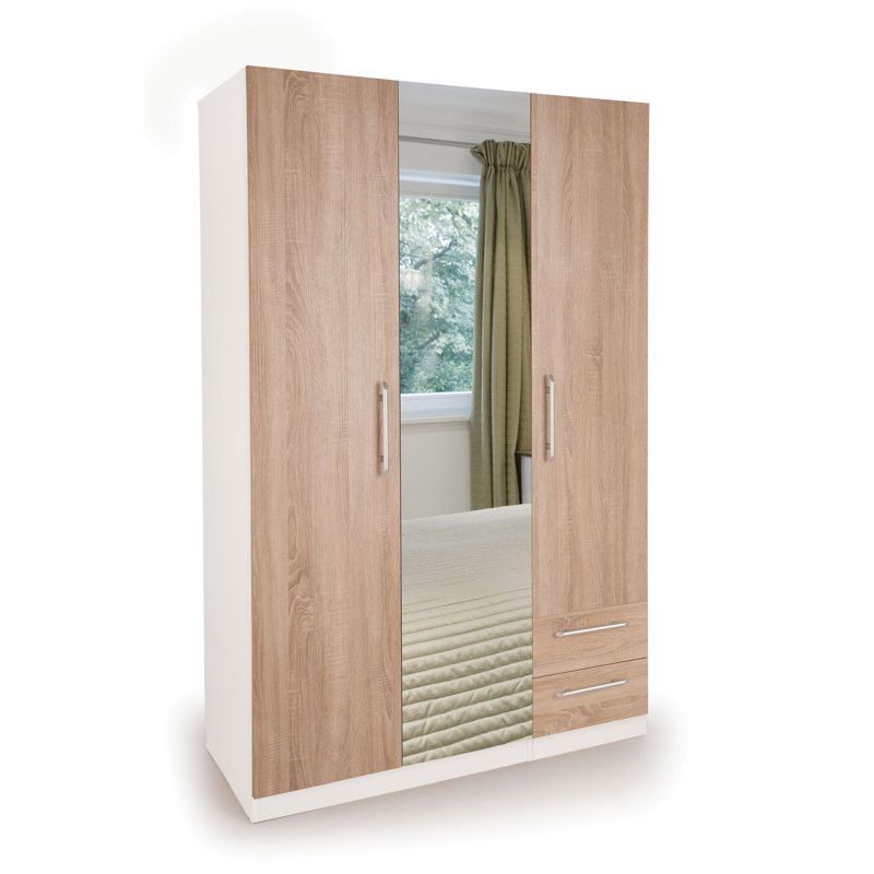 Houghtaling 3 Door Wood Wardrobe, White/Oak