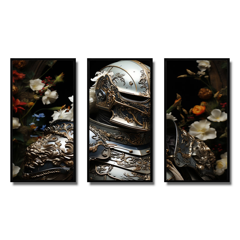 Armure médiévale des chevaliers - art mural militaire, Cadre flottant noir, H 32 po x l 48 po