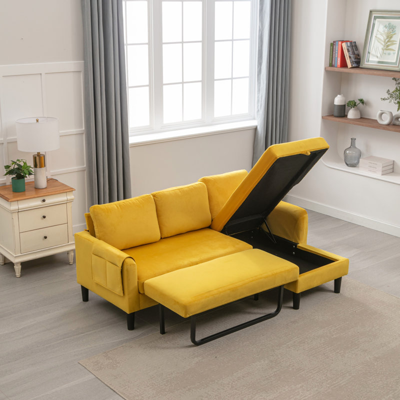 Canapé modulaire avec canapé-lit modulaire réversible, Polyester moutarde