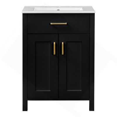 Ensemble de meuble-lavabo 24 po avec lavabo en céramique, meuble-lavabo peu encombrant - l 24 po x P 18 po x H 34 po, 2 portes à fermeture en douceur