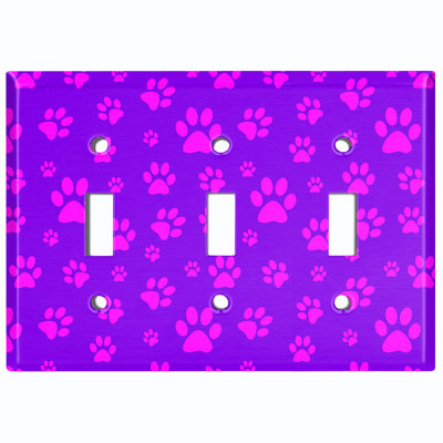 Plaque murale 3 interrupteurs à bascule Pink Dog Paw Prints