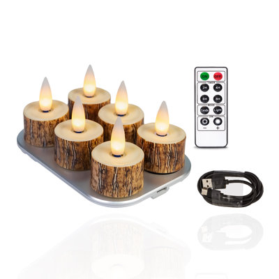 Bougies chauffe-plat en cire véritable sans flamme CozierGlow, flamme scintillante 3D en mouvement à 360 °, base de chargement de type C, minuterie à distance et de plusieurs heures, l écorce 1,4 po x l 1 po, ensemble de 6