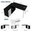 Bureau d'ordinateur en forme de L Shalonda avec 3 tiroirs et 2 tablettes, petit bureau en coin-523135682