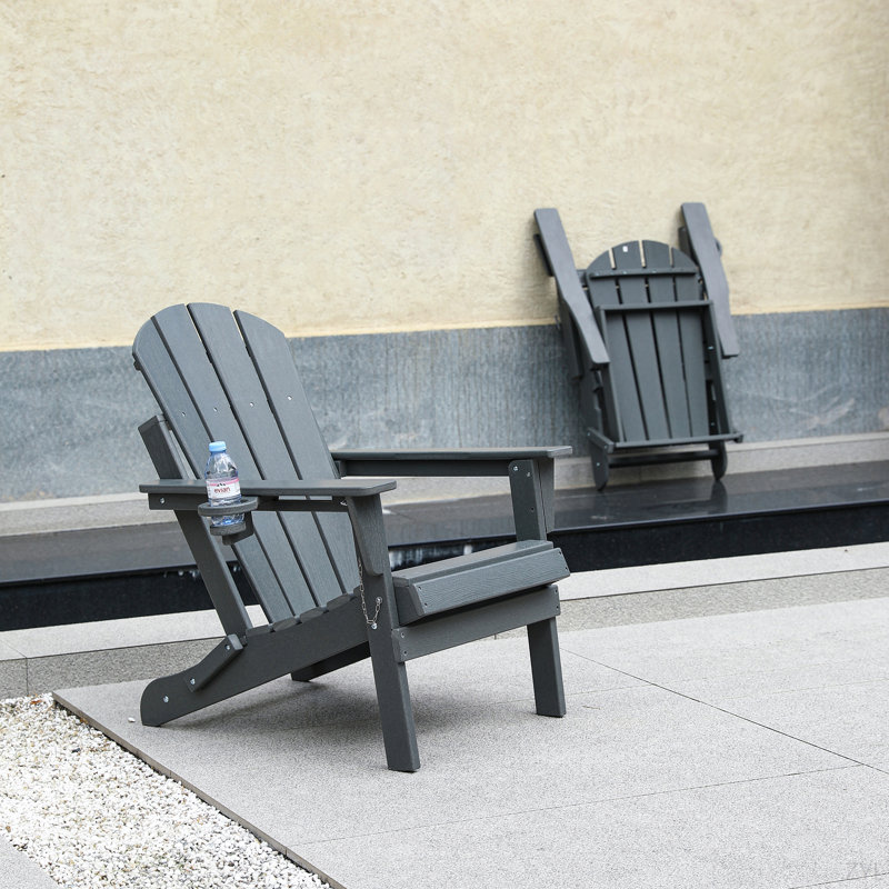 Chaise Adirondack pliante en PEHD avec porte-gobelet double - Chaise Adirondack en composite avec texture bois