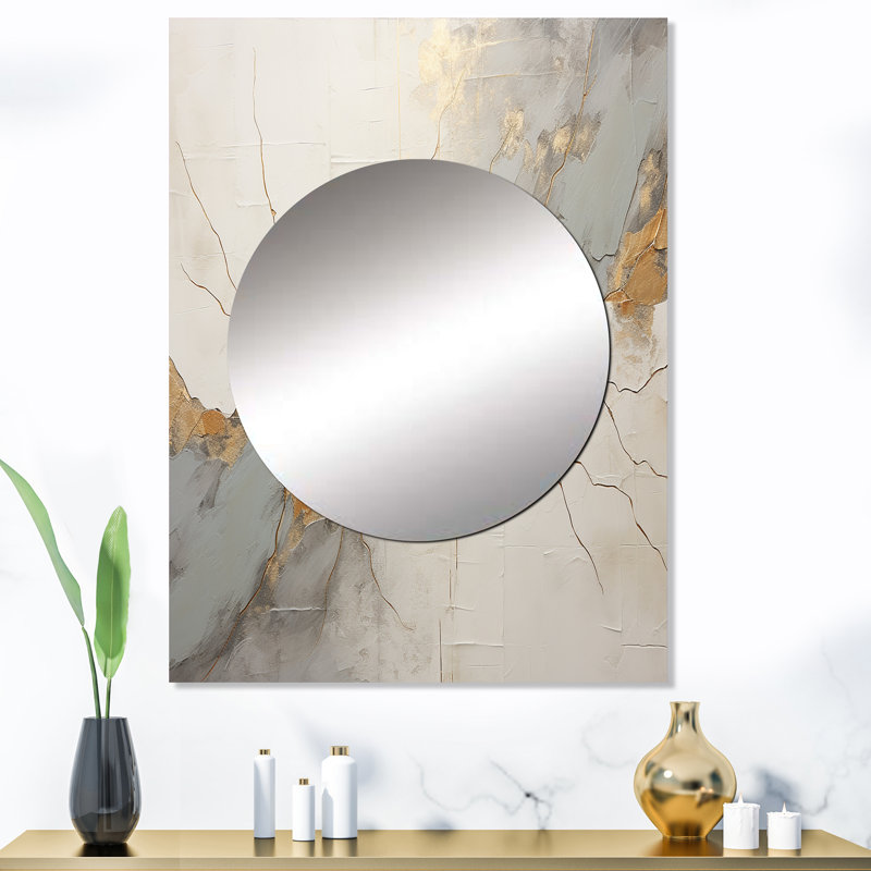 Mittler Beige Gold Minimalism Poteries I - Abstract Spirals Mirror, Beige Decorative Wall Mirror, Printed Metal Art