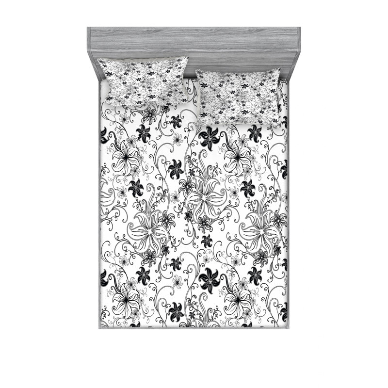 Ensemble de draps à motif floral, Ensemble de draps pour lit double avec un drap-hou