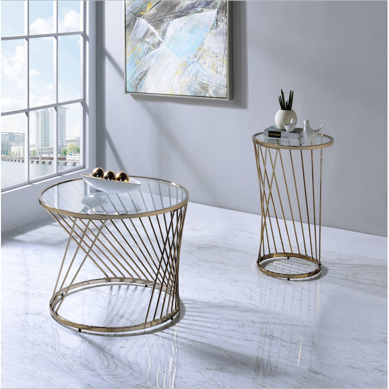 Table basse en verre transparent avec finition champagne Bluelipe