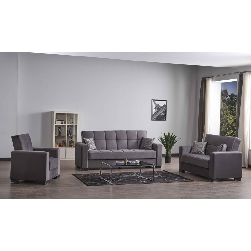 Legacy 87 in. Fabric Upholstered 3-Seater Twin 3-in-1 Sleeper Sofa Bed with Storage, Gray Microfiber