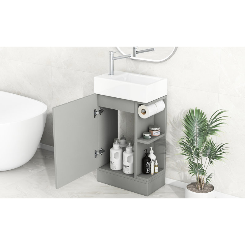 Meuble-lavabo gris avec tablette 18,6 po, Gris
