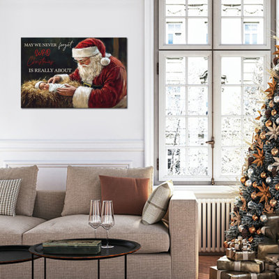 Grande art de la toile de crèche de Noël, peinture du Père Noël et de l'enfant Jésus, impressions sur toile de Noël, affiche de la Foi pour le salon, décoration murale de l'église, naissance de Jésus, œuvre d'art prête à être suspendue, 36 po x 48 po