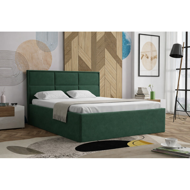 Tanea Upholstered Bed, Green, European Kingsize (160 x 200 cm)