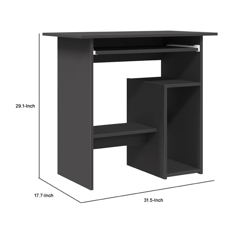 Bureau d'ordinateur, gris moderne, plateau à clavier coulissant, 32 po