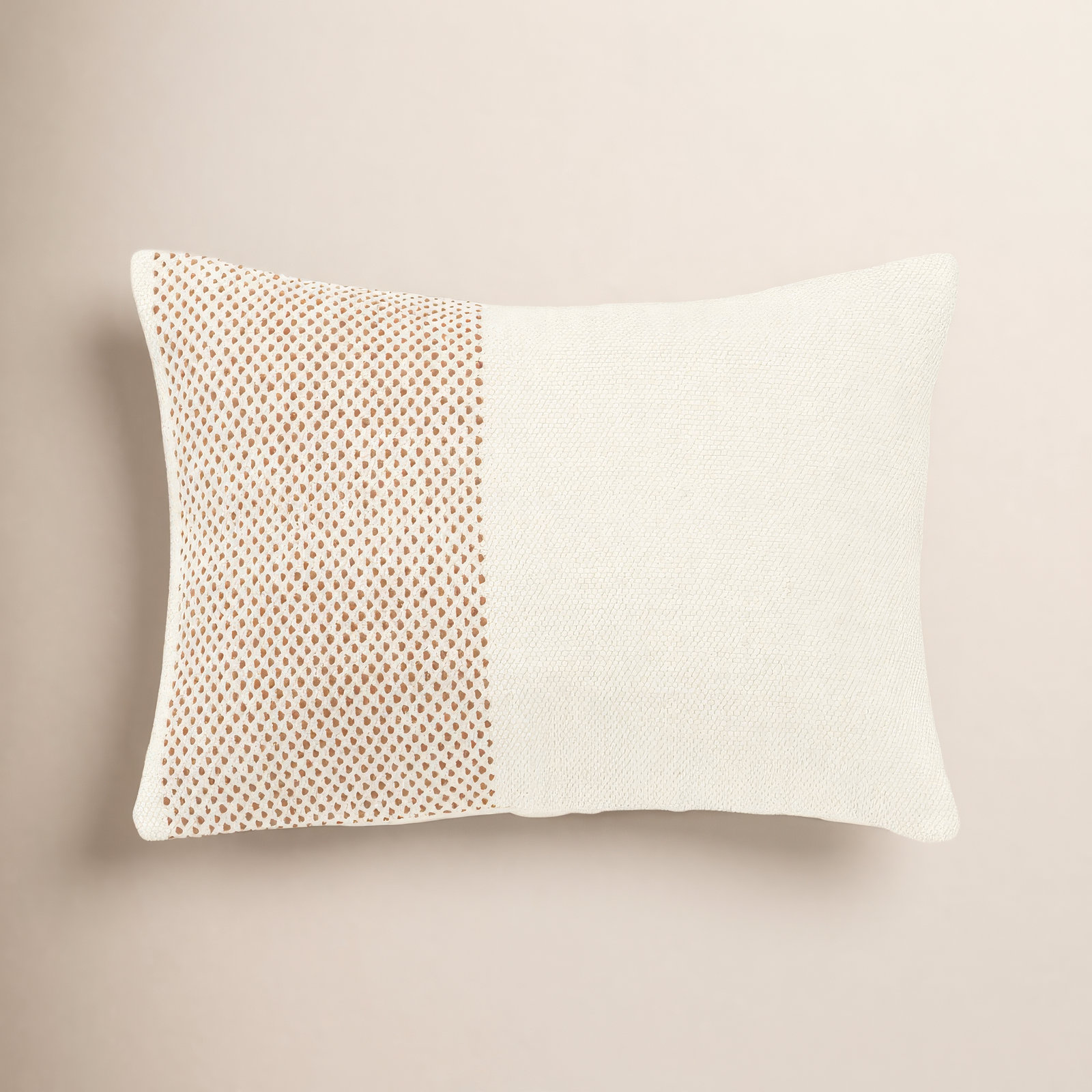 Farina Embroidered Cotton Lumbar Throw Pillow, Ivory/Camel