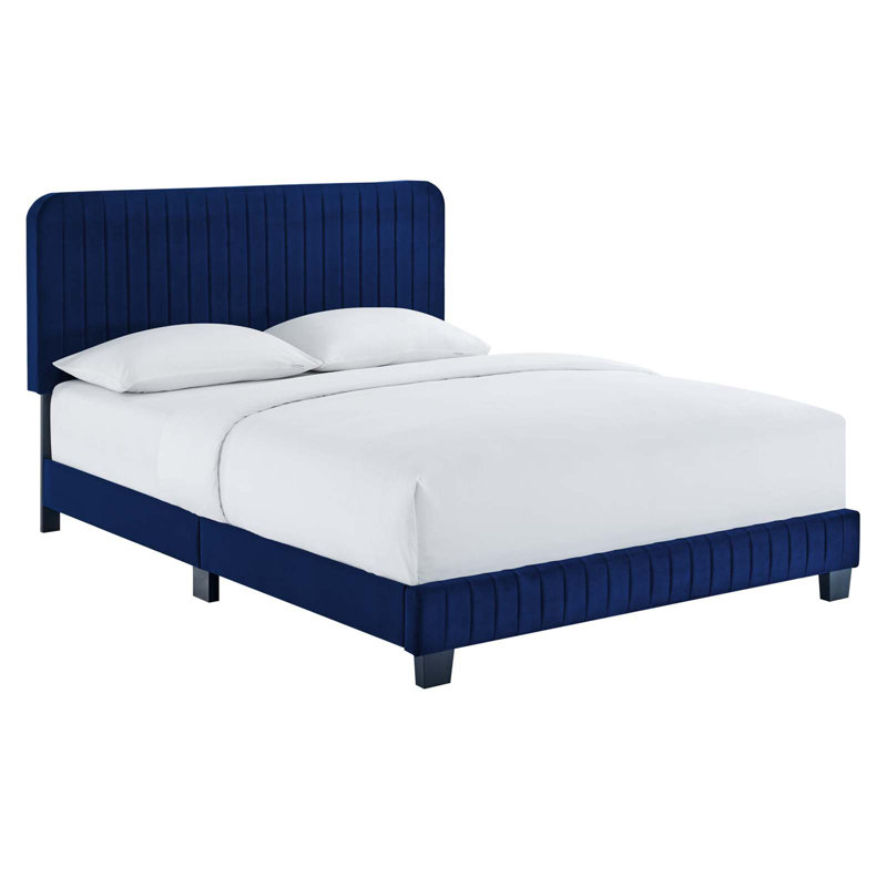 Lit plateforme en velours Celine Channel, Très grand, Bleu marine