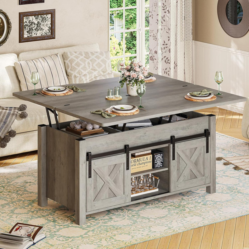 Table basse Lonan avec rangement et compartiment caché, Gris